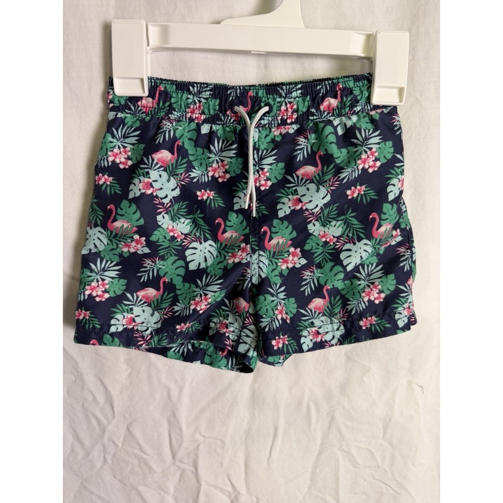 Janie And Jack Boys Navy Tropical Flamingo Swim Trunks Size 3T